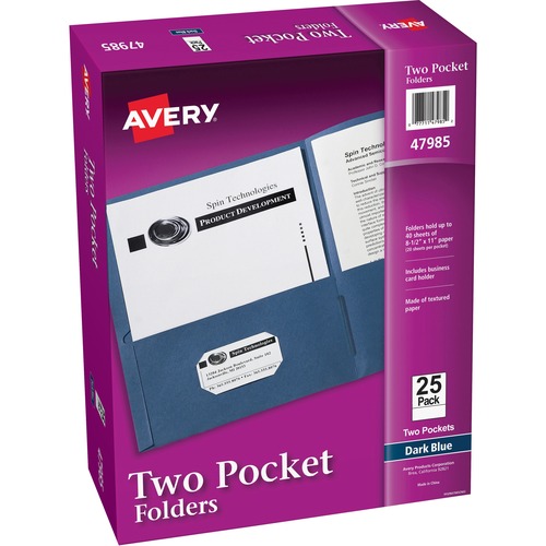 2-Pocket Folder, Letter-Size, 20 Sheets/Pocket, Dark Blue 25/BX