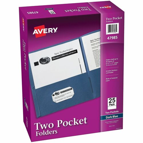 2-Pocket Folder, Letter-Size, 20 Sheets per Pocket, Dark Blue 125/CT