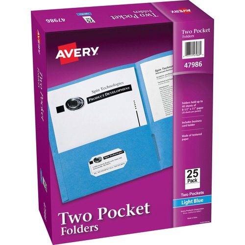 2-Pocket Folder, Letter-Size, 20 Sheets per Pocket, Light Blue 25/BX