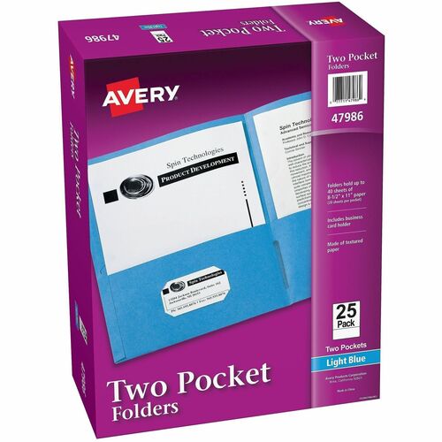 2-Pocket Folder, Letter-Size, 20 Sheets Per Pocket, Light Blue 125/CT