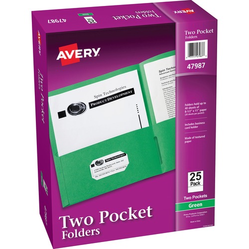 2-Pocket Folder, Letter-Size, 20 Sheet Per Pocket, Green 25/BX