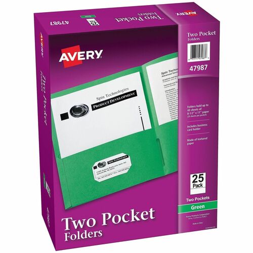 2-Pocket Folder, Letter-Size, 20 Sheets/Pocket, Green 125/CT
