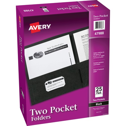 2-Pocket Folder, Letter-Size, 20 Sheet/Pocket, Black 25/BX