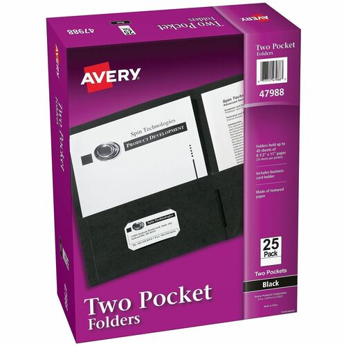 2-Pocket Folder, Letter-Size, 20 Sheets/Pocket, Black 125/CT