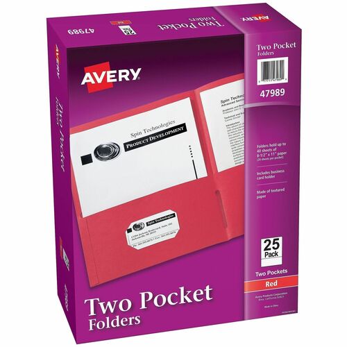 2-Pocket Folder, Letter-Size, 20 Sheets/Pocket, Red 125/CT