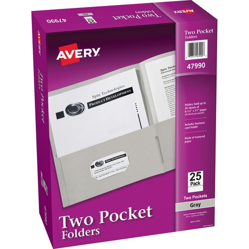 2-Pocket Folder, Letter-Size, 20 Sheets/Pocket, Gray 25/BX