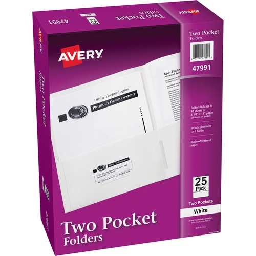 2-Pocket Folder, Letter-Size, 20 Sheet/Pocket, White 25/BX