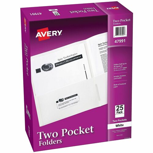 2-Pocket Folder, Letter-Size, 20 Sheets/Pocket, White 125/CT