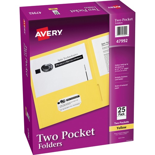 2-Pocket Folder, Letter-Size, 20 Sheets/Pocket, Yellow 25/BX