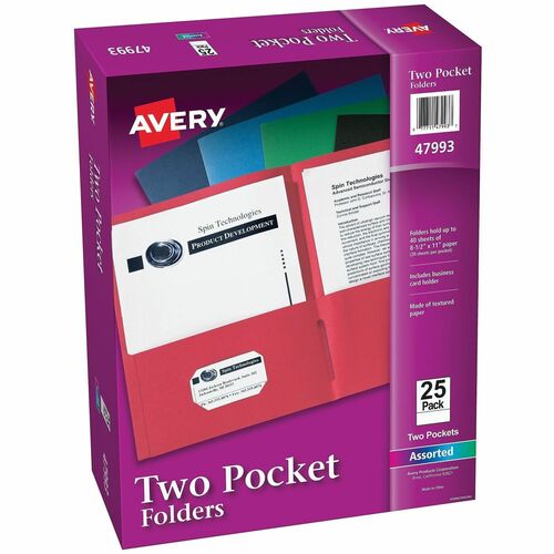 2-Pocket Folder, Letter-Size, 20 Sheets per Pocket, Assorted 125/CT