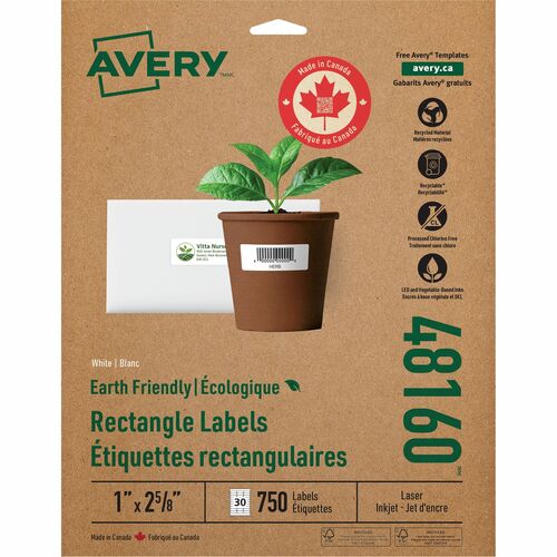 Labels, Address, 1"x2-5/8", White 750/BX