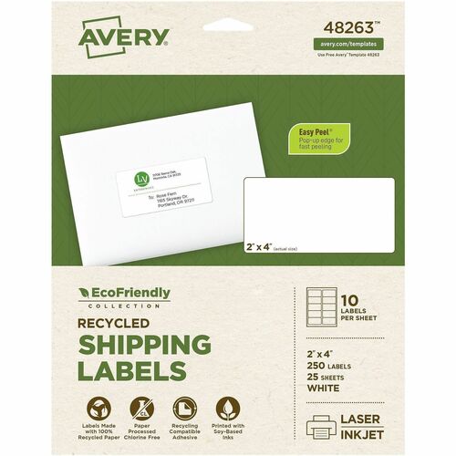 Labels, Shipping, 2" x 4", White 250/PK
