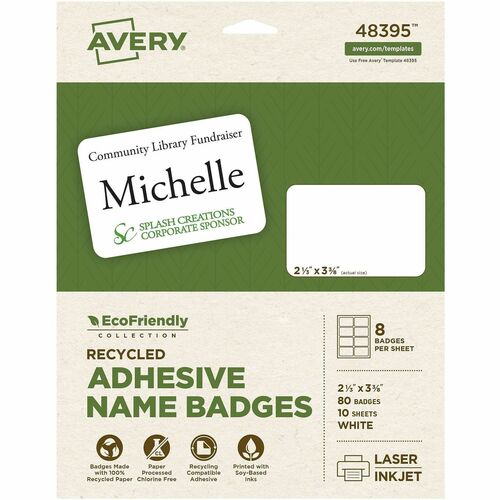Labels, Name Badges, 2-1/3"x3-3/8", White 80/PK