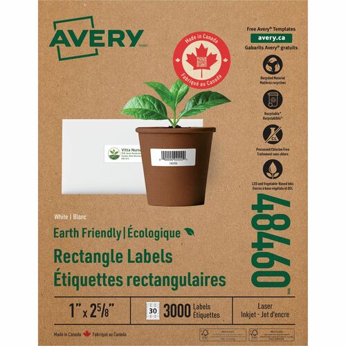Labels, Address, 1" x 2-5/8", White 3000/BX
