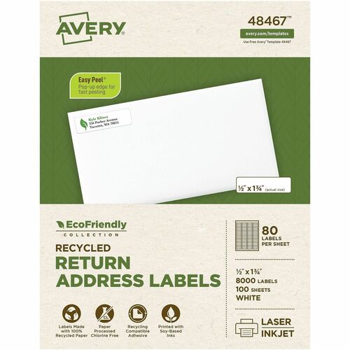Labels, Return Address, 1/2"x1-3/4", White 8000/BX