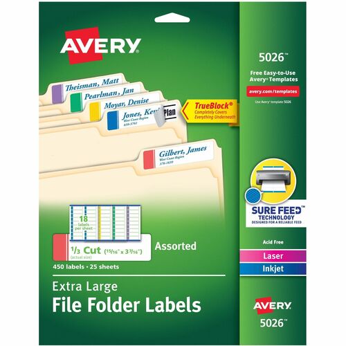 Extra Large Filing Labels, 15/16"x3-7/16", Assorted 450/PK