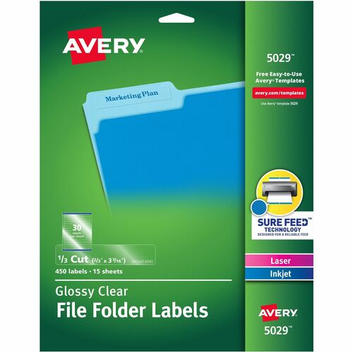 Filing Labels, Laser/Inkjet, 2/3" x 3-7/16", Clear 450/PK