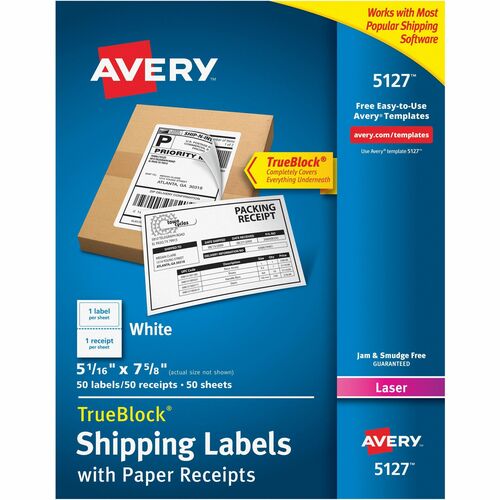 Laser Shipping Labels, With Receipt, 5-1/16"x7-5/8", White 50/PK