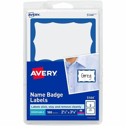 Name Badge Labels, 2-11/32"x3-3/8", Blue Border 100/PK