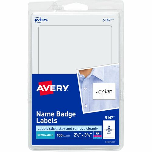 Plain Name Badge, 2-11/32"x3-3/8", White 100/PK