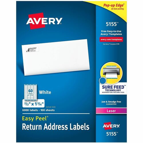 Laser Labels, Mailing, 2/3" x 1-3/4", White 6000/BX