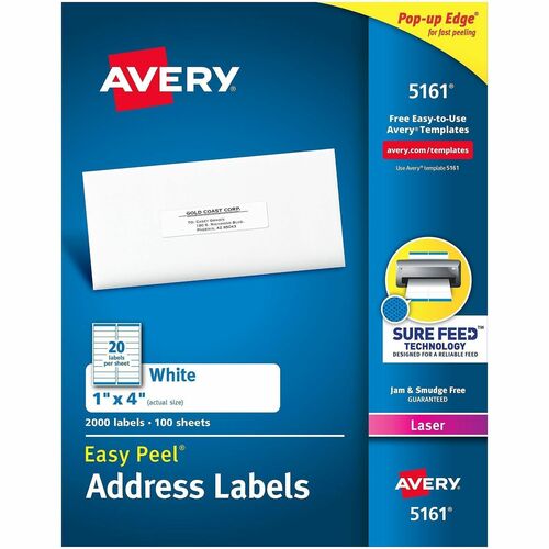Laser Labels, Mailing, 1" x 4", White 2000/BX