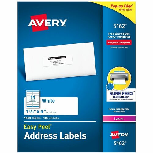 Laser Labels, Mailing, 1-1/3"x4", White 1400/BX