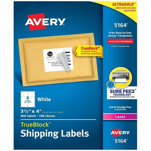 Laser Labels, Mailing, Permanent, 3-1/3" x 4", White 600/BX