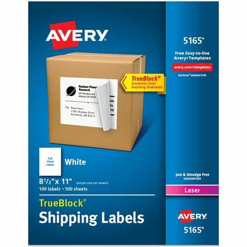 Shipping Labels, TrueBlock, 8-1/2" x 11", White 100/BX
