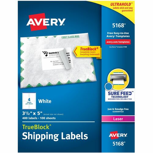 Shipping Labels, TrueBlock, 3-1/2" x 5", White 400/BX