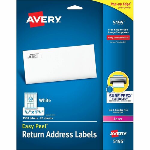 Laser Labels, Mailing, 2/3"x1-3/4", White 1500/PK