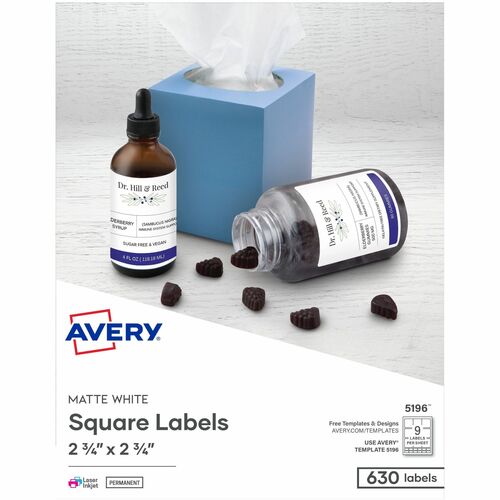 Permanent Laser/Inkjet Labels, For 3-1/2" Disk, White 630/BX
