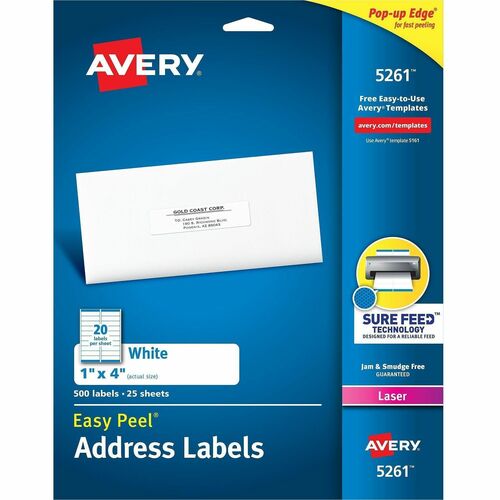 Laser Labels, Mailing, 1" x 4", White 500/PK