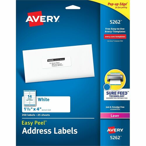 Laser Labels, Mailing, 1-1/3" x 4", White 350/PK