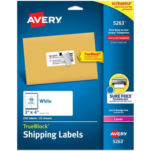 Shipping Labels, TrueBlock, 2" x 4", White 250/PK