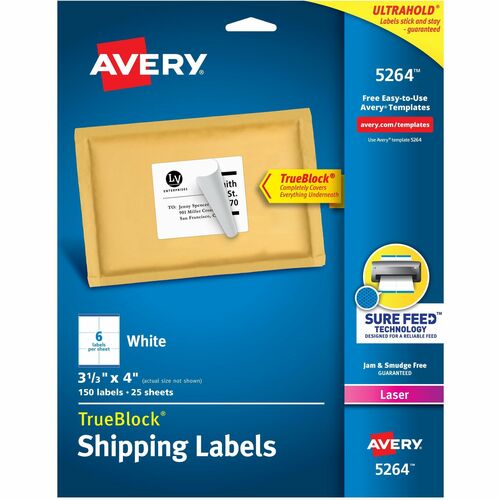 Shipping Labels, TrueBlock, 3-1/3" x 4", White 150/PK