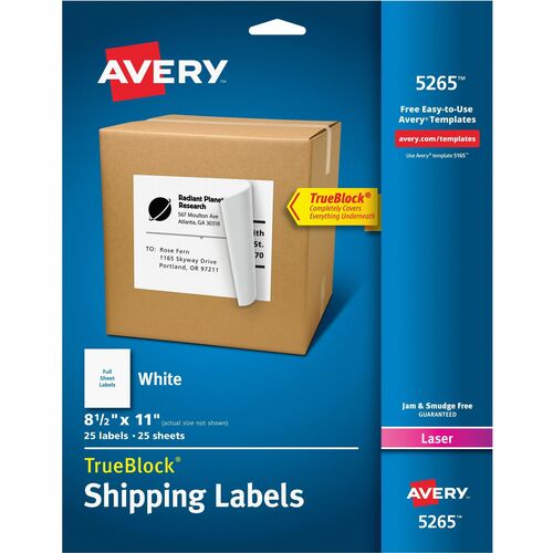 Shipping Labels, TrueBlock, 8-1/2" x 11", White 25/PK