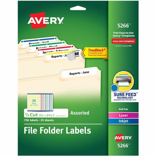 Labels, Filing, TrueBlock, 1/3 Cut, Red/Beige/Green/Yellow 750/PK