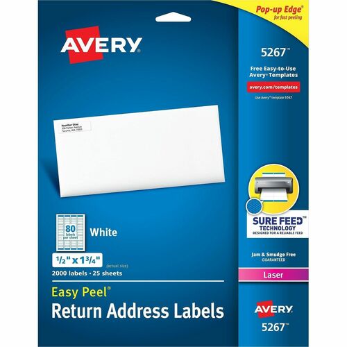Laser Labels, Mailing, 1/2" x 1-3/4", White 2000/PK