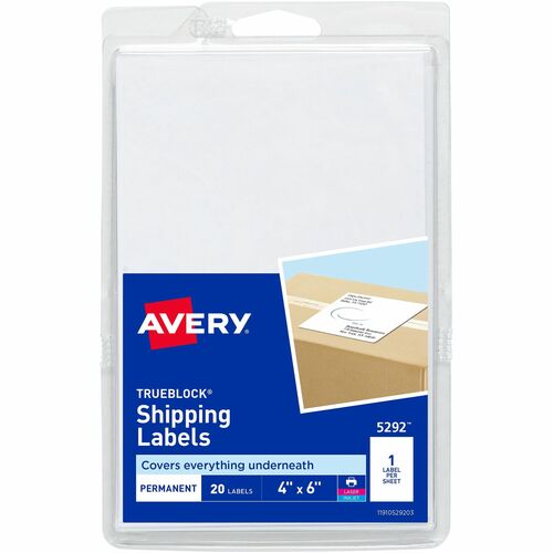 Shipping Labels, Laser/Inkjet, 4"x6", White 20/PK