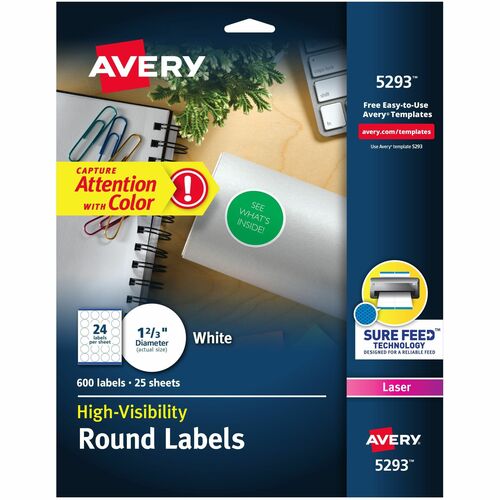 Round Laser Labels, 1-5/8" Diameter, White 600/PK