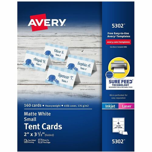 Laser/Inkjet Tent Cards, Small, Perforated, 2" x 3-1/2", White 160/BX