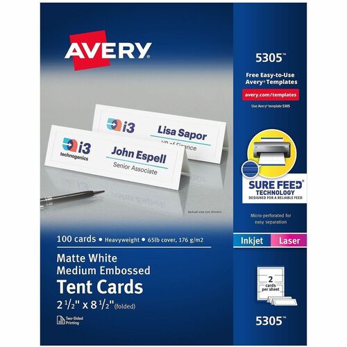 Laser/Inkjet Tent Cards, Medium, Perf., 2-1/2" x 8-1/2", White 100/BX