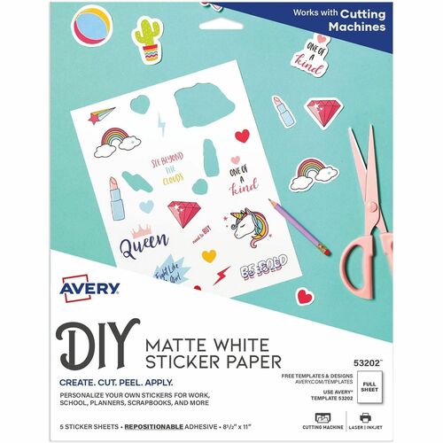 Sticker Paper, Inkjet, 8-1/2"x11", Matte White, 5/Pk 6/CT