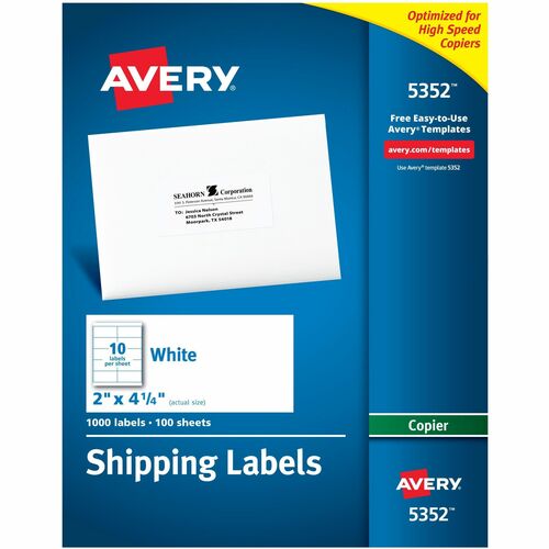 Copier Label, Mailing, 2" x 4-1/4", White 1000/BX