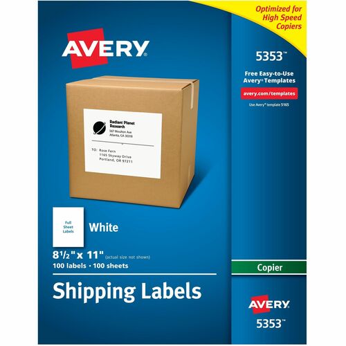 Copier Label, Full Sheet, 8-1/2"x11", White 100/BX