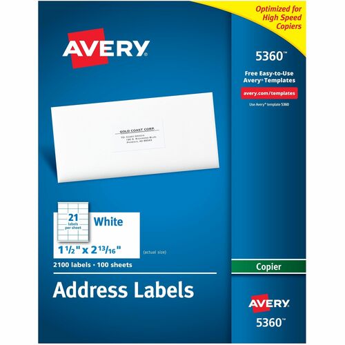 Copier Label, Mailing, 1-1/2"x2-13/16", White 2100/BX