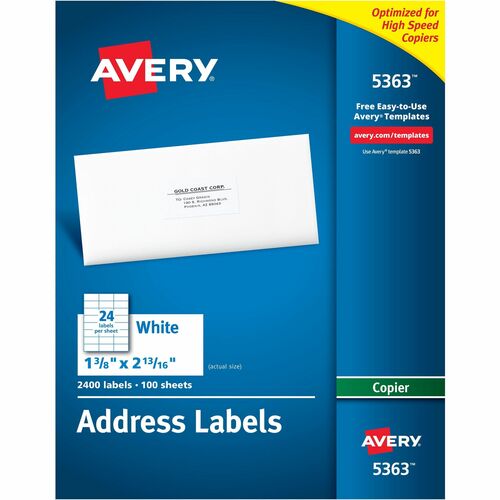 Copier Label, Mailing, 1-3/8"x2-13/16", White 2400/BX