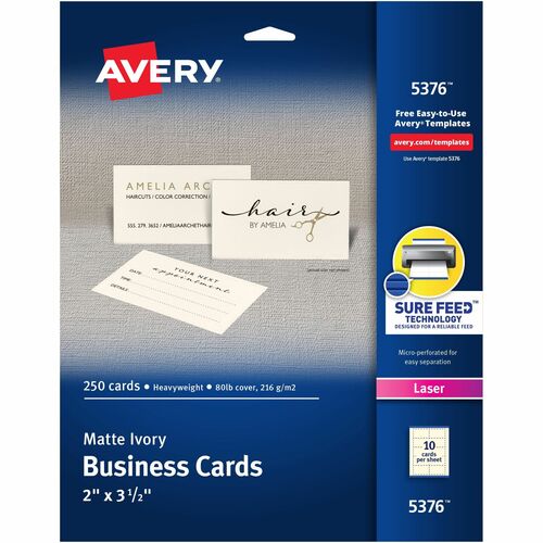 Business Card, Laser, 2" x 3-1/2", Ivory 250/PK