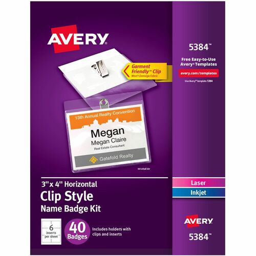 Name Badges, W/ Clip, Top Load, 3" x 4", White 40/BX